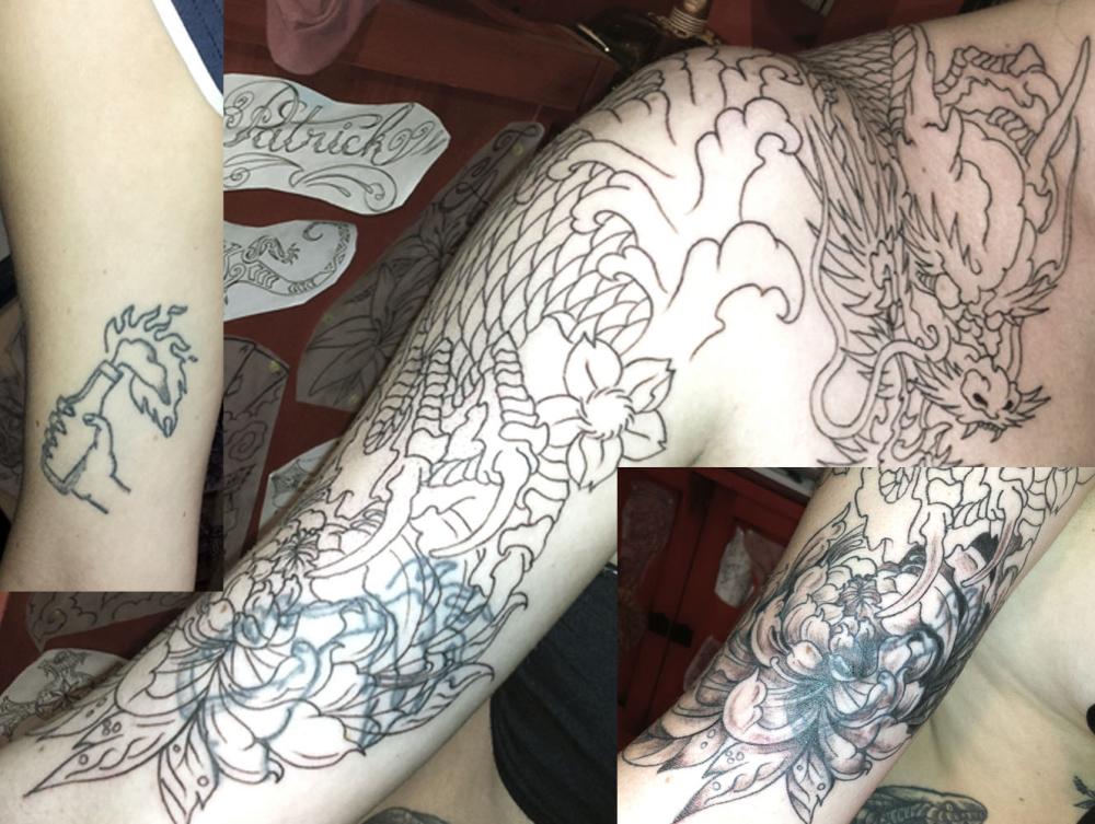 tattoo cover avec dragon sur bras