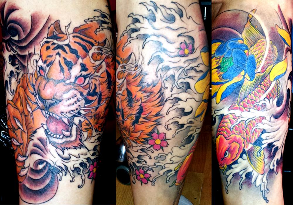 tattoo asiatique tigre et carpe couleur