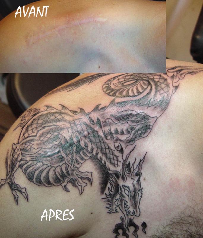 tattoo cacher cicatrice avec dragon