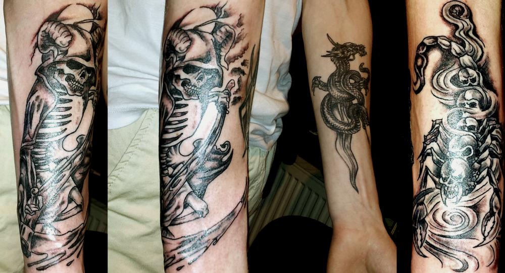tattoo ankou et scorpion sur bras